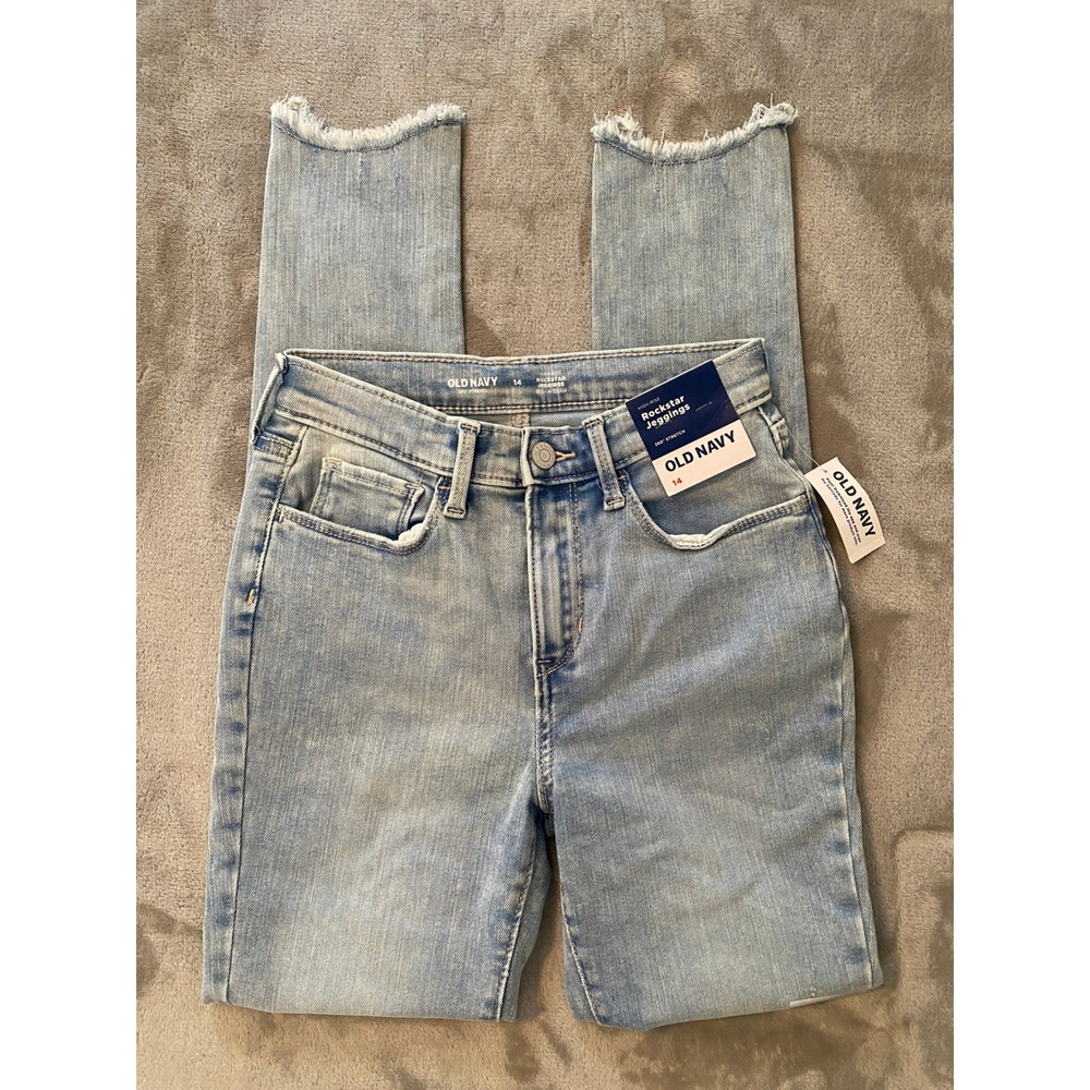 Old Navy Jeans Girls 14 Blue Rockstar High-Rise Skinny Frayed Hem Adjustable NEW